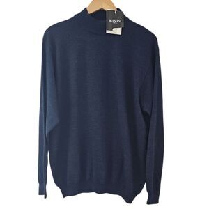 Brandini 100% Merino Wool Sweater L NWT Italy Navy Luxury Crewneck Classic